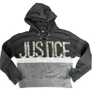 Justice Cropped Hoodie Sweatshirt Girls‎ 12 Black Gray 90s Y2K Casual Athleisure